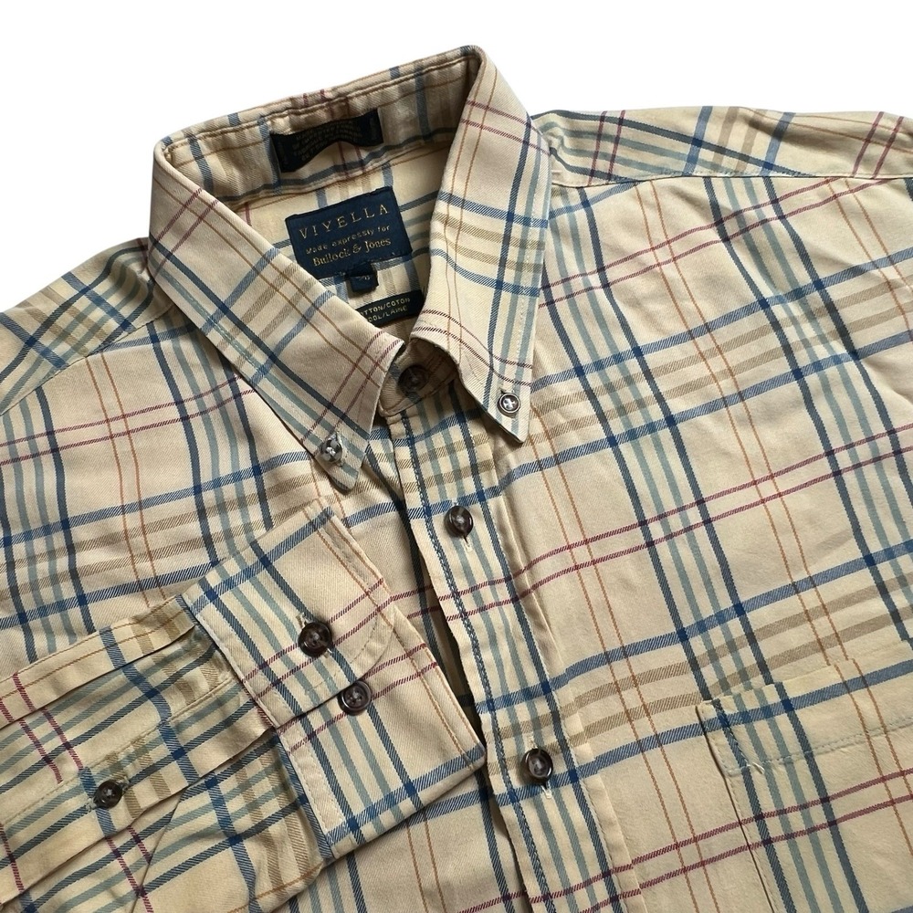 Viyella Mens Large Wool Blend Multicolor Plaid Long Sleeve Button Down Shirt